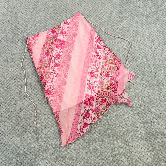 Vintage AMY BYER Pink Floral Low Rise Asymmetrical Mini/Knee Skirt Girly Cottage - Picture 1 of 6